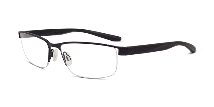 NIKE Black Half Frame Rectangle Eyeglasses for Men and Women
