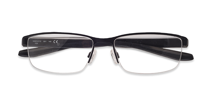 NIKE Black Half Frame Rectangle Eyeglasses for Men and Women