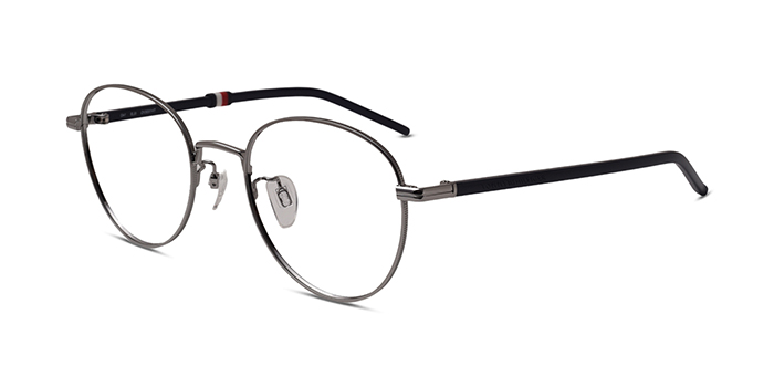 TOMMY HILFIGER Gunmetal Full Frame Round Eyeglasses for Men and Women