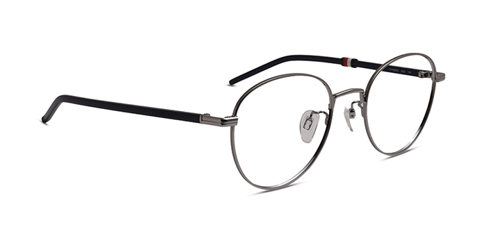 TOMMY HILFIGER Gunmetal Full Frame Round Eyeglasses for Men and Women
