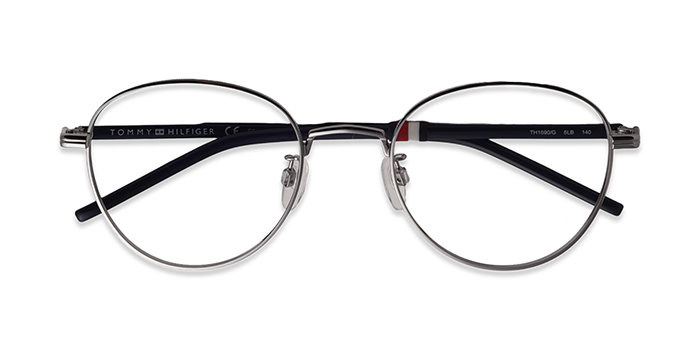 TOMMY HILFIGER Gunmetal Full Frame Round Eyeglasses for Men and Women