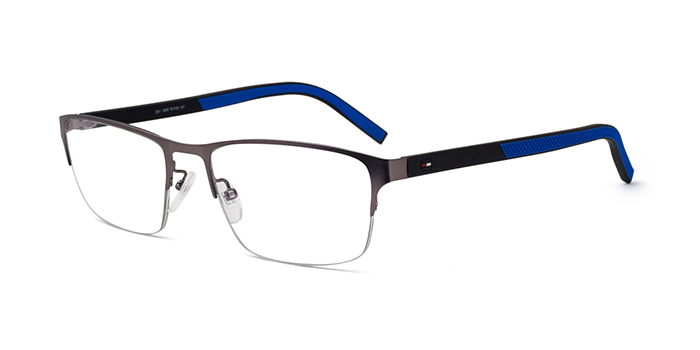 TOMMY HILFIGER Gunmetal Half Frame Rectangle Eyeglasses for Men and Women
