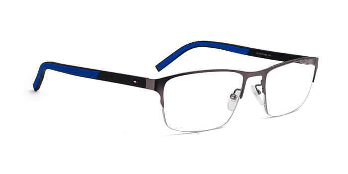 TOMMY HILFIGER Gunmetal Half Frame Rectangle Eyeglasses for Men and Women