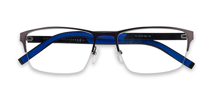 TOMMY HILFIGER Gunmetal Half Frame Rectangle Eyeglasses for Men and Women