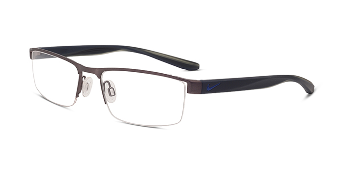 NIKE Brown Half Frame Rectangle Eyeglasses for Men and Women