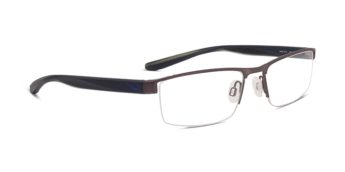 NIKE Brown Half Frame Rectangle Eyeglasses for Men and Women