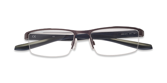 NIKE Brown Half Frame Rectangle Eyeglasses for Men and Women