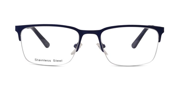 Nerdlane Blue Half Frame Square Eyeglasses for Men and Women