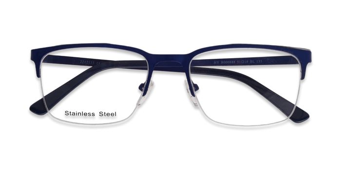 Nerdlane Blue Half Frame Square Eyeglasses for Men and Women